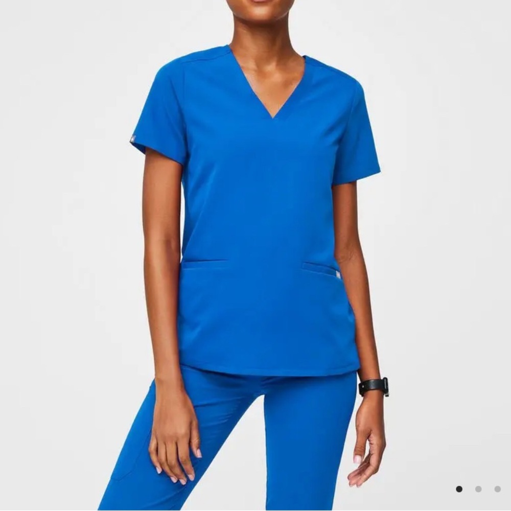Blue Women's V-Neck Scrub Top